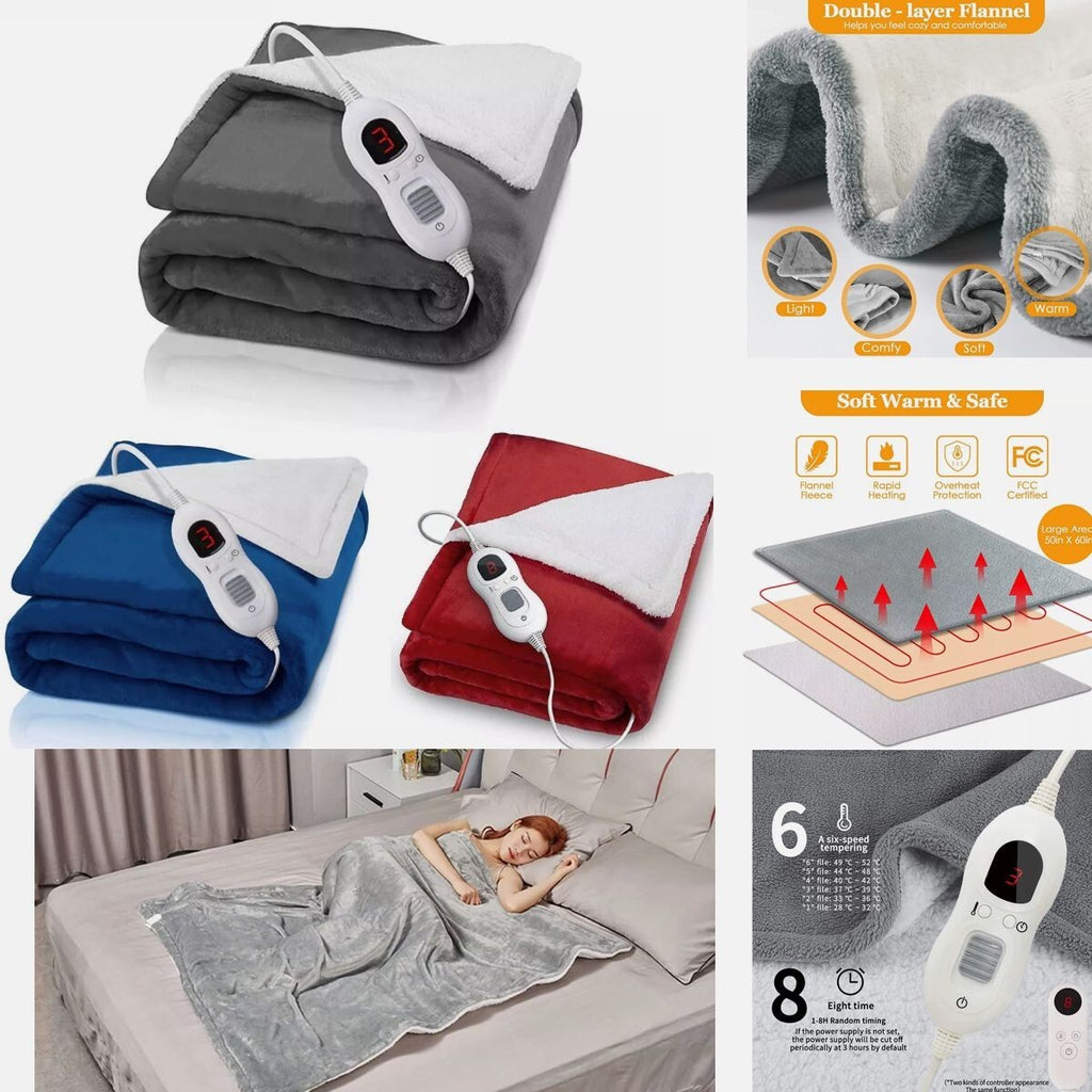 LUXURIOUS ELECTRIC HEATED THROW SOFT FLEECE GREY over BLANKET DIGITAL CONTROLLER. ECO Friendly, Ultra low running cost