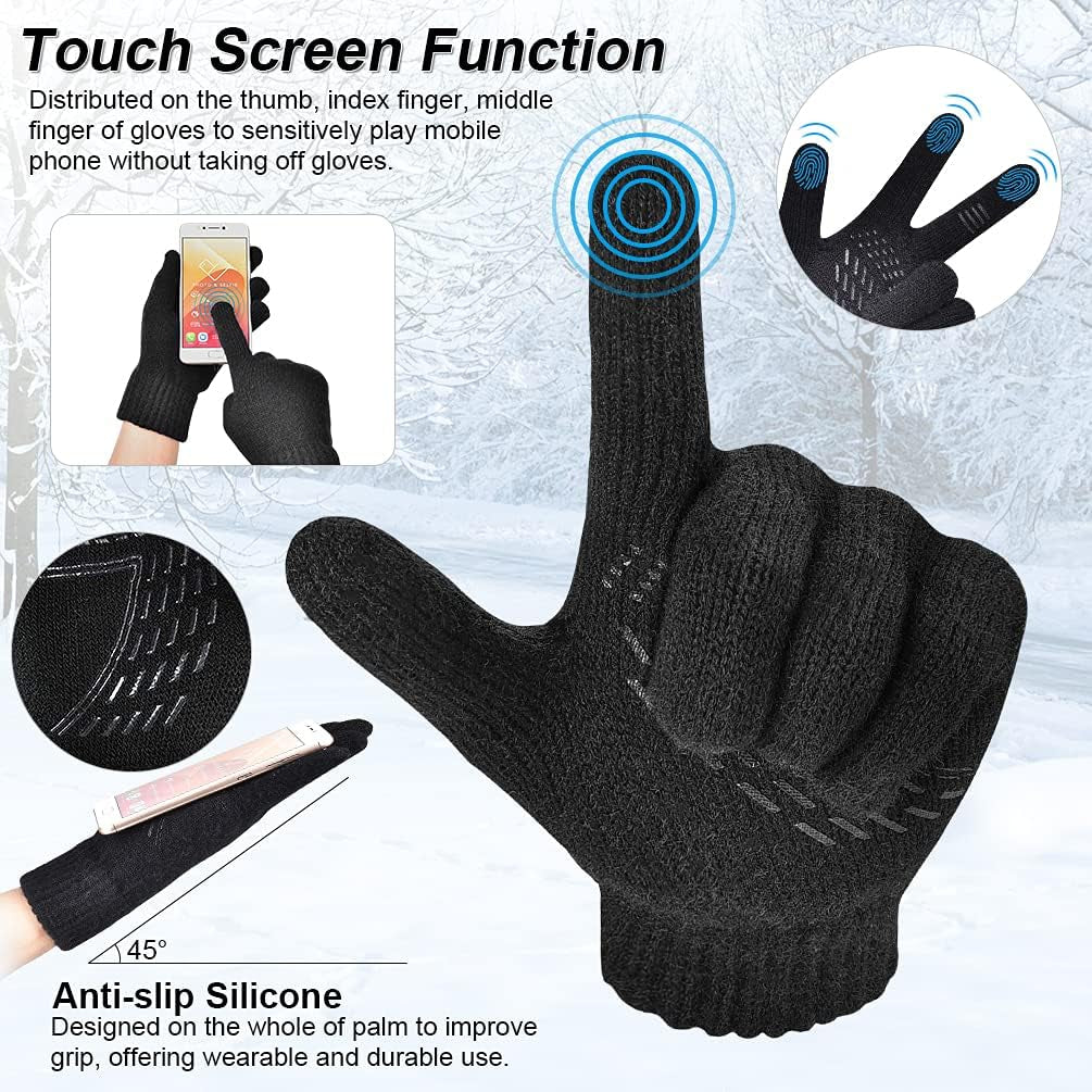 Winter Hat Scarf Gloves Set - Thermal Warm Knitted Beanie Cap Circle Neck Warmer Touchscreen Glove Outdoor Sports Super Soft Fleece Inner Lining Stretchy Elastic Gift for Men Women