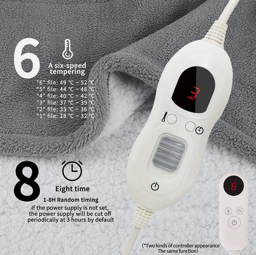 LUXURIOUS ELECTRIC HEATED THROW SOFT FLEECE GREY over BLANKET DIGITAL CONTROLLER. ECO Friendly, Ultra low running cost