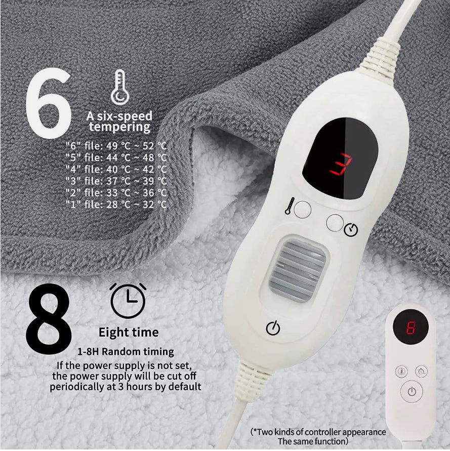 LUXURIOUS ELECTRIC HEATED THROW SOFT FLEECE GREY over BLANKET DIGITAL CONTROLLER. ECO Friendly, Ultra low running cost