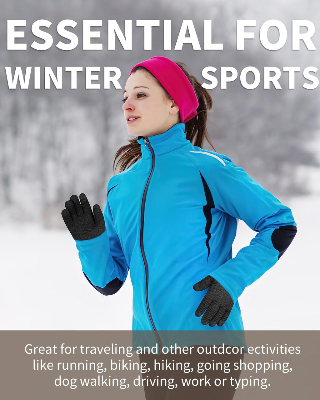 Winter Thermal Gloves - Fleece Lining Touch Screen Knit Stretchy Warm Gloves for Running Skiing Cycling Riding Hiking Camping - Men Women