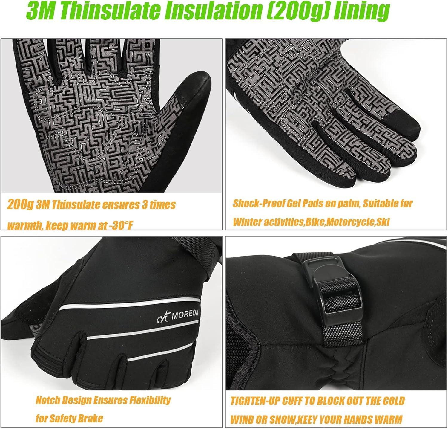 Waterproof & Windproof Winter Gloves for Men and Women,-30°F 3M Thinsulate Thermal Gloves Touch Screen Warm Gloves for Skiing,Cycling,Motorcycle,Running,Outdoor Sports