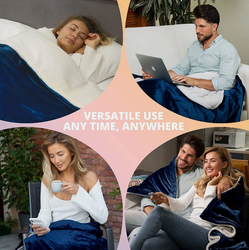 LUXURIOUS ELECTRIC HEATED THROW SOFT FLEECE GREY over BLANKET DIGITAL CONTROLLER. ECO Friendly, Ultra low running cost