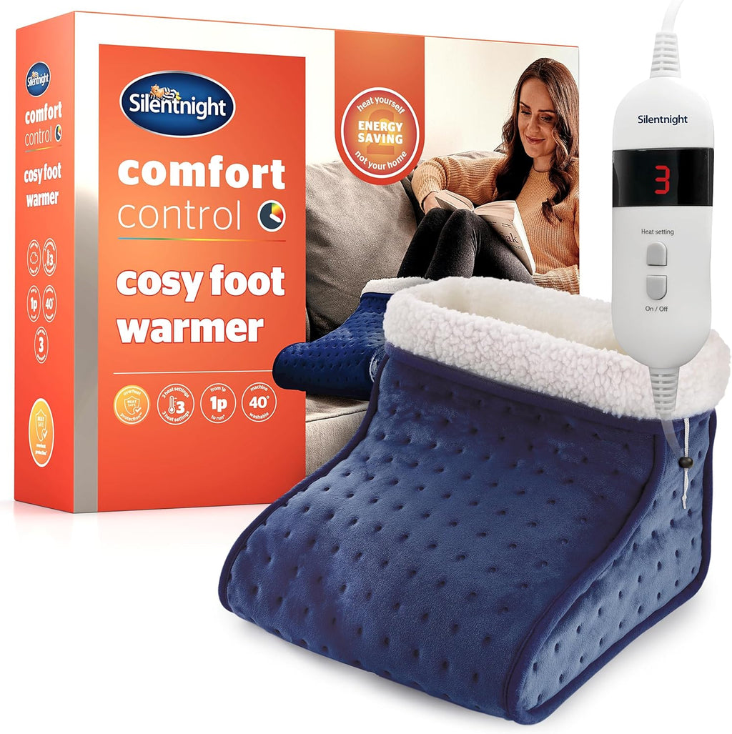 Electric Foot Warmer for Cold Feet - Heated Foot Warmer with 3 Heat Settings, Super Soft Teddy Fleece Machine Washable Lining, and Overheat Protection - Warm Cosy - Navy Blue