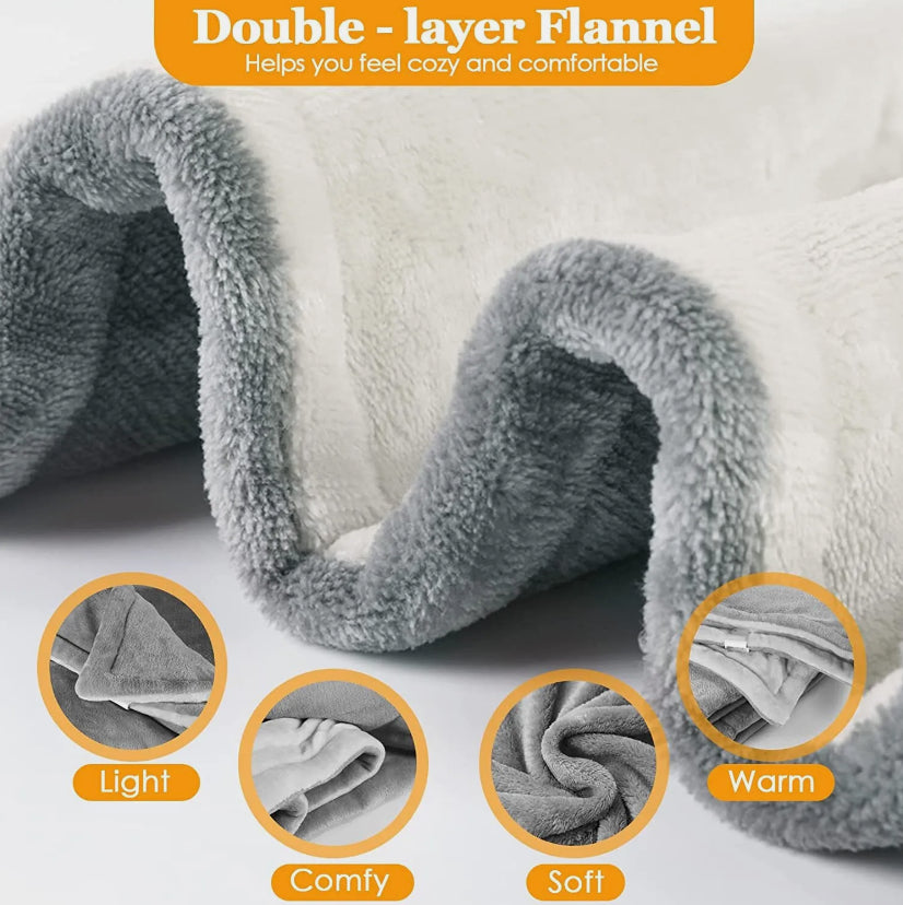 LUXURIOUS ELECTRIC HEATED THROW SOFT FLEECE GREY over BLANKET DIGITAL CONTROLLER. ECO Friendly, Ultra low running cost