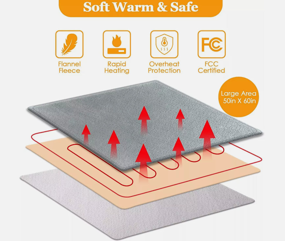 LUXURIOUS ELECTRIC HEATED THROW SOFT FLEECE GREY over BLANKET DIGITAL CONTROLLER. ECO Friendly, Ultra low running cost