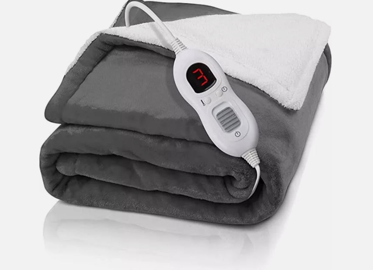 LUXURIOUS ELECTRIC HEATED THROW SOFT FLEECE GREY over BLANKET DIGITAL CONTROLLER. ECO Friendly, Ultra low running cost
