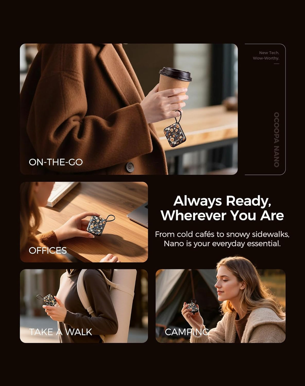 Hand Warmers Rechargeable 2 Pack, 7Hrs*2 Long Heat, 0.6" Ultra Slim Fits Pocket Gloves, 3 Heat Levels, UL Certified Electric Handwarmer, Gifts for Christmas,Winter Essential,Ut5 Nano