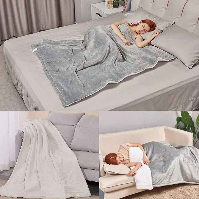 LUXURIOUS ELECTRIC HEATED THROW SOFT FLEECE GREY over BLANKET DIGITAL CONTROLLER. ECO Friendly, Ultra low running cost