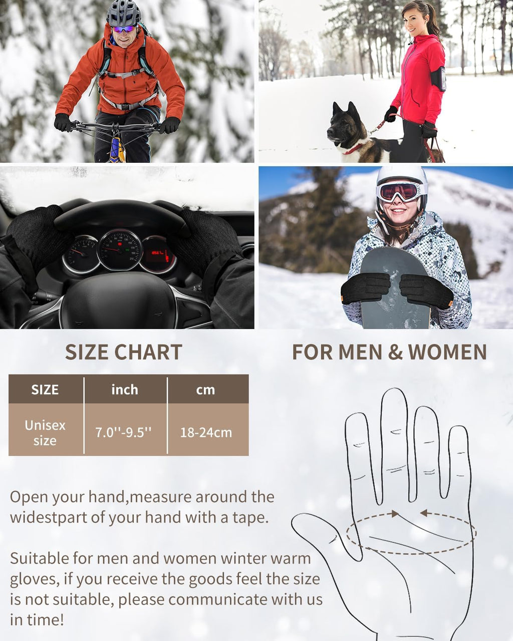 Winter Thermal Gloves - Fleece Lining Touch Screen Knit Stretchy Warm Gloves for Running Skiing Cycling Riding Hiking Camping - Men Women