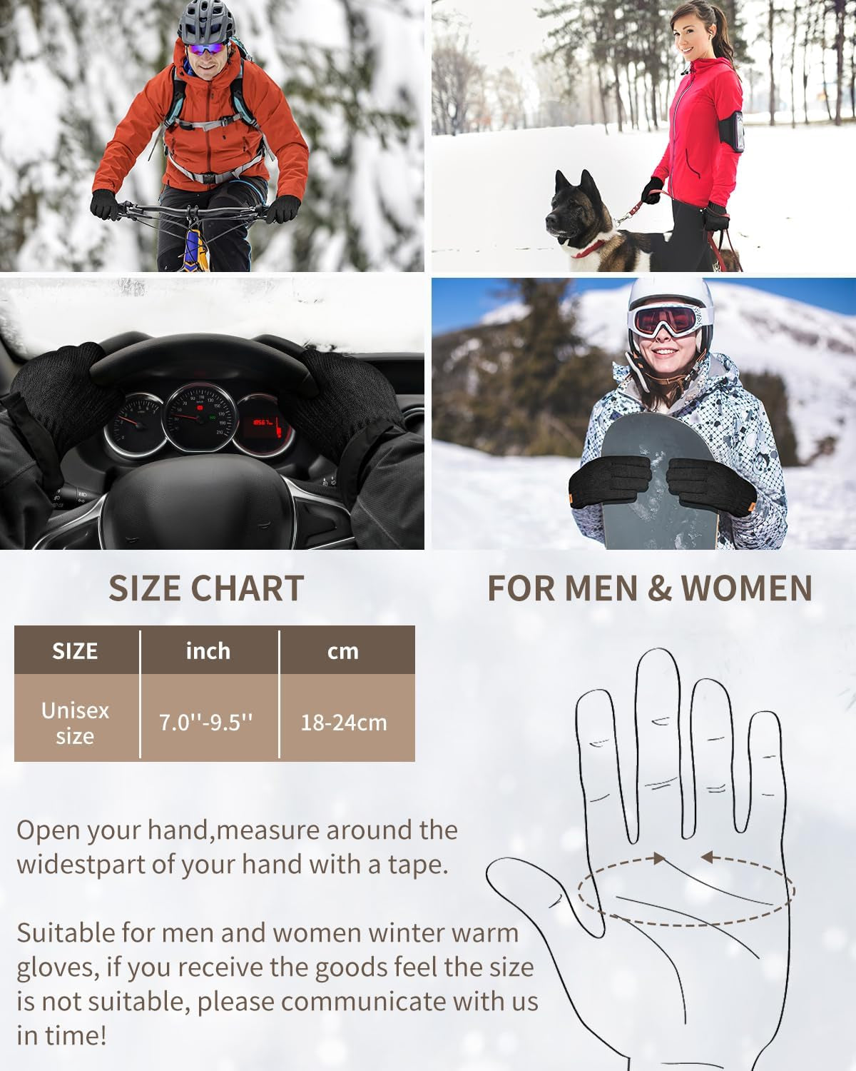 Winter Thermal Gloves - Fleece Lining Touch Screen Knit Stretchy Warm Gloves for Running Skiing Cycling Riding Hiking Camping - Men Women