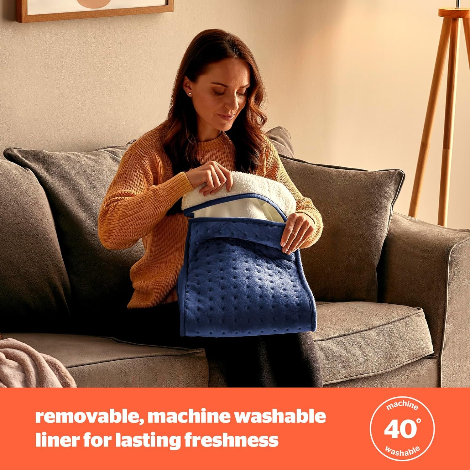 Electric Foot Warmer for Cold Feet - Heated Foot Warmer with 3 Heat Settings, Super Soft Teddy Fleece Machine Washable Lining, and Overheat Protection - Warm Cosy - Navy Blue