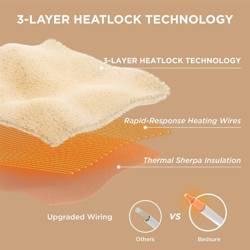 Bedsure Electric Throw Flannel Electric Blanket, Heating 10 Time, 6 Heat 130X160