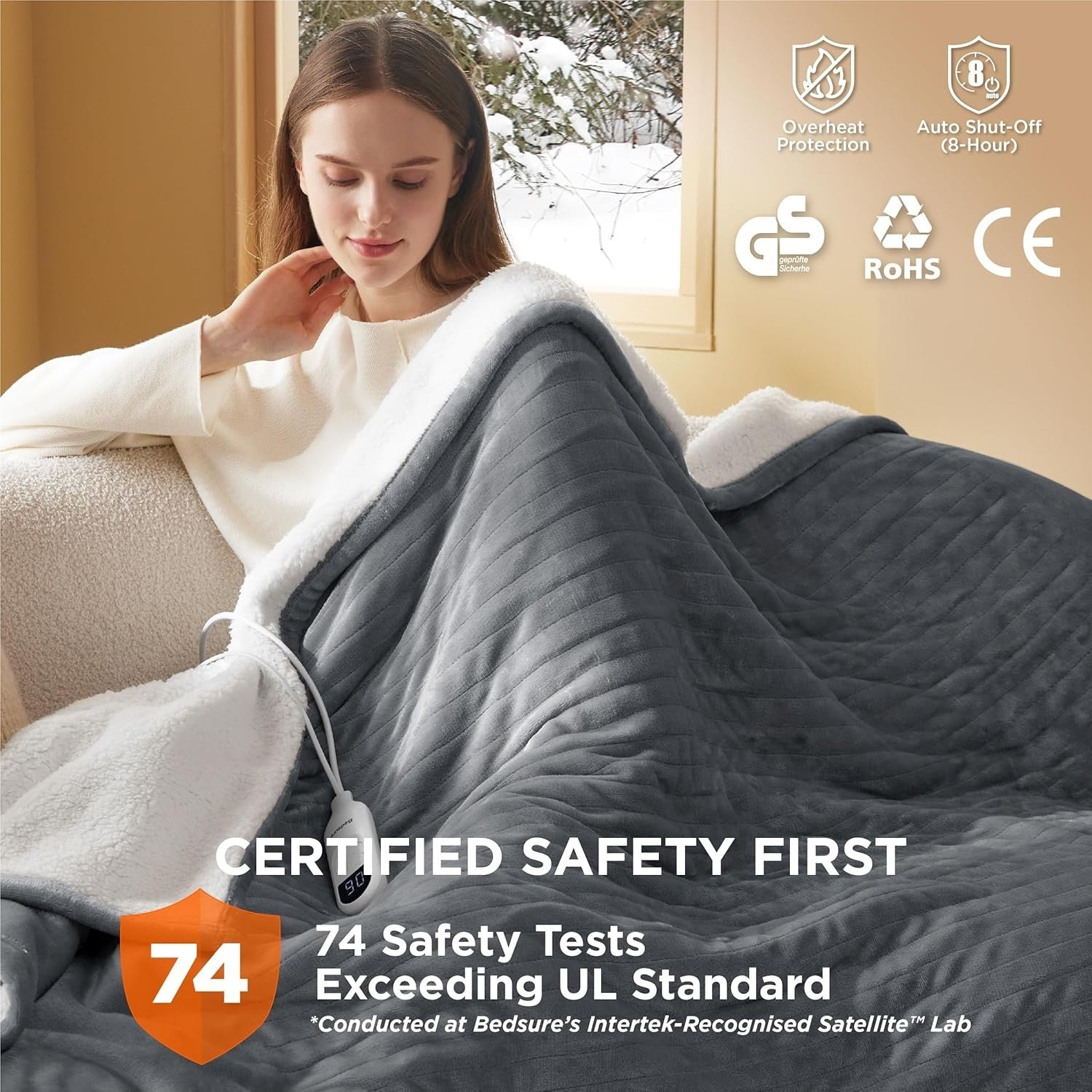 Bedsure Electric Throw Flannel Electric Blanket, Heating 10 Time, 6 Heat 130X160