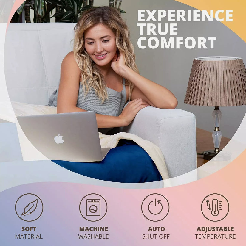 LUXURIOUS ELECTRIC HEATED THROW SOFT FLEECE GREY over BLANKET DIGITAL CONTROLLER. ECO Friendly, Ultra low running cost