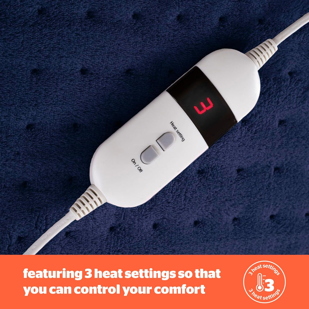 Electric Foot Warmer for Cold Feet - Heated Foot Warmer with 3 Heat Settings, Super Soft Teddy Fleece Machine Washable Lining, and Overheat Protection - Warm Cosy - Navy Blue