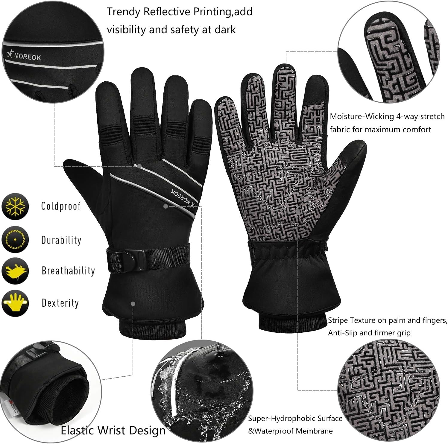 Waterproof & Windproof Winter Gloves for Men and Women,-30°F 3M Thinsulate Thermal Gloves Touch Screen Warm Gloves for Skiing,Cycling,Motorcycle,Running,Outdoor Sports